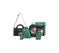 SKANDO BAGS Lego Ninjago Schulranzen Set Jungen & Mädchen ab 1. Klasse - 6-Teilig - Schulrucksack, Federmappe (Gefüllt), Turnbeutel, Kleinerer Rucksack, Geldbörse und Sporttasche, Grün