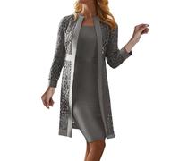 Skang Abendkleider Damen Spitzenkleid Cocktailkleid Festliche Brautjungfernkleider Für Hochzeit Midi Vintage Damenkleider Mit Jacke Cardigan Zweiteiler Frauen Elegant Hochzeitskleid