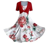 Skang Abendkleider sofort lieferbar lang Sommerkleid Damen Elegant Lässiges Slip-Urlaubskleid für Damen im Frühjahr/Sommer mit Blumen-Kunstdruck Damenkleider Elegant Festlich Hochzeit