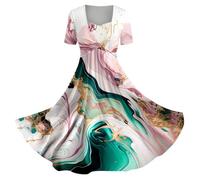 Skang Ballkleider Sale Sommerkleid Damen Elegant Lässiges Slip-Urlaubskleid für Damen im Frühjahr/Sommer mit Blumen-Kunstdruck Damenkleider Elegant Festlich Hochzeit midikleid Damen festlich