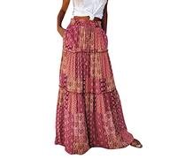 Skang Damen Boho Rock Lang Lockerer Langer Damen-Maxirock mit hoher elastischer Taille, Taschen und Gürtel, Faltenrock, Strandrock, lässiger Rock Halloween Röcke