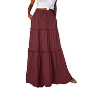 Skang Damen Boho Rock Lang Lockerer Langer Damen-Maxirock mit hoher elastischer Taille, Taschen und Gürtel, Faltenrock, Strandrock, lässiger Rock Halloween Röcke