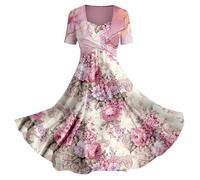 Skang Damen Kleider Sale Sommerkleid Damen Elegant Lässiges Slip-Urlaubskleid für Damen im Frühjahr/Sommer mit Blumen-Kunstdruck Damenkleider Elegant Festlich Hochzeit Sommerkleid Damen Maxi