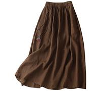 Skang Damen Maxirock Sommer Lockerer, lässiger Damen-Baumwollrock, A-Linie, mittellang, halber Rock, Langer Leinenrock Minirock Winter Strick (Coffee, XXL)