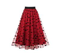 Skang Damen Maxirock Sommer Sommer Damen Retro Rock Hohe Taille Love Mesh Bedruckter Rock Jeansrock Knielang Damen