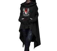 Skang Damen Pullover Elegant Weihnachten Damen Langarm Brief gedruckt Hoodies Pullover Kordelzug Lange Sweatshirt Bluse mit Tasche Hoodie Oliv (Black, XXXL)