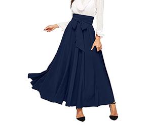 Skang Damen Rock Lang Elegant Eleganter Damenrock mit hoher Taille und Falten vorne zum Binden von Maxiröcken Winter Röcke