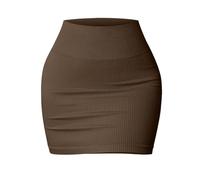 Skang Damen Röcke Kurz Sommer Einteiliger Basic-Minirock für Damen, vielseitig, dehnbar, gerippt, lässig, hohe Taille Damenrock Knielang Schwingend (Coffee, S)
