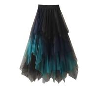 Skang Damen Röcke Lang Sommer Tüllrock, Rüschen, Mehrschichtig, Netzstoff, A-Linie, Tier-Tutu für Abschlussball, Hochzeit - Lange Tüllröcke Schlauchrock