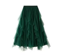 Skang Damen Sommerrock Lang Damen-Rüschen-Patchwork-Mesh-Rock-Kleid Wadenlanges Kleid mit hoher Taille Rock A-Linie Elegantes weiches Rock-Kleid Kleider Schwarz Damen Sexy