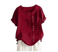 Skang Damen Tops Sommer guenstig Festival Must Haves leinenbluse Damen Kurzarm leinenshirt leicht Oberteil leinenhemd Kurzarm Tunika große größen leinentop Damen blusen Kurzarm Sommer elegant