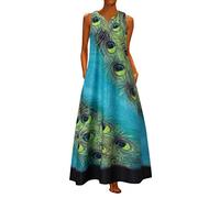Skang Damenbekleidung Sale Sommerkleid Große Größen Damen Frauen über der Größe Ärmelloser Druck Lange Maxi-Kleidung Boho Sommer-Strandkleid Festliches Kleid Damen Hochzeit Sommerkleid lang Damen
