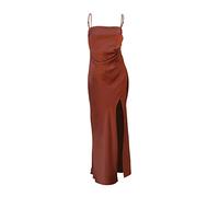 Skang Damenkleider Sommer lang Sale Sexy Sommerkleid Damen Einfarbiges sexy schlankes seidiges Satin-Glanzkleid für Damen mit geteilten Hosenträgern Kleid Mit Ärmel Kleider große größen
