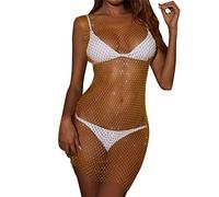 Skang Festliche Kleider Damen Abendkleid Netz-Reizvolles Glänzendes Strass-Kleid-Wäsche-Fischnetz-Kleid Kleider Mädchen 164 Abendkleid Damen Lang Elegant Glitzer