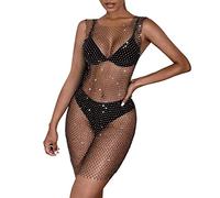 Skang Festliche Kleider Damen Abendkleid Netz-Reizvolles Glänzendes Strass-Kleid-Wäsche-Fischnetz-Kleid Kleider Mädchen 164 Abendkleid Damen Lang Elegant Glitzer