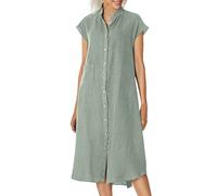 Skang Freizeitkleid Damen Sommer Damen-Hemdkleid mit Knöpfen, Baumwollkleid, Sommer, Lange Kleider mit Taschen Spitzenkleid Schwarz