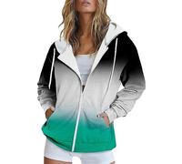Skang Herbstjacke Damen Bedruckte Damen-Jacke mit Kapuze und herausziehbarem Reißverschluss, lockere, lässige Taschenjacke Lange Daunenweste Damen Ärmellos (Mint Green, XXXL)