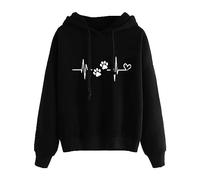 Skang Hoodie Damen Modisches Damen-Sweatshirt mit Katzen-Motiv, Liebes-Motiv, gemütlicher Kapuzenpullover, langärmelig Damensportbekleidung (Black, XXXL)