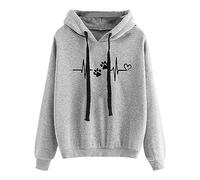 Skang Hoodie Damen Modisches Damen-Sweatshirt mit Katzen-Motiv, Liebes-Motiv, gemütlicher Kapuzenpullover, langärmelig Damensportbekleidung (Grey, M)
