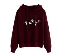 Skang Hoodie Damen Modisches Damen-Sweatshirt mit Katzen-Motiv, Liebes-Motiv, gemütlicher Kapuzenpullover, langärmelig Damensportbekleidung (Wine, XL)
