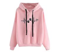 Skang Hoodie Damen Modisches Damen-Sweatshirt mit Katzen-Motiv, Liebes-Motiv, gemütlicher Kapuzenpullover, langärmelig Damensportbekleidung (Pink, M)