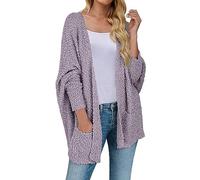 Skang Jacke Damen Herbst Lockerer, schlanker, einfarbiger Plüschmantel für Damen mit Fledermausärmeln Strickjacke Flieder (Purple, XXL)