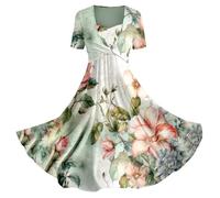 Skang Kleider elegant Sale Sommerkleid Damen Elegant Lässiges Slip-Urlaubskleid für Damen im Frühjahr/Sommer mit Blumen-Kunstdruck Damenkleider Elegant Festlich Hochzeit maxikleid Hippie Boho
