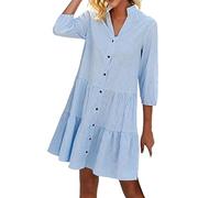 Skang Kleider Sale Damen Kleider Sommer Damen-Frühlingskleid mit halben Ärmeln Kariertes Hemdkleid mit Stehkragen Schwangerschaftskleider Fotoshooting Paillettenkleid Damen