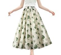 Skang Rock Lang Damen Sommer Boho Sommerkleid für Damen mit elastischer Taille, plissiert, A-Linie, fließendes, schwingendes, abgestuftes Kleid mit langem Strandrock Strickrock Rot