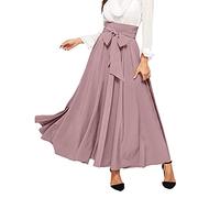 Skang Rock Midi Damen Sommer Eleganter Damenrock mit hoher Taille und Falten vorne zum Binden von Maxiröcken Sommerröcke Leicht Knielang