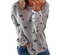 Skang Sommer Blusen Für Damen Elegant 2023 Herbst Und Winter Europäischen Und Amerikanischen Lose Große Größe Lange Ärmeln T-Shirt Stern Druck Pullover Blusen Maritim Damen (GY1, M)