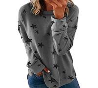 Skang Sommer Blusen Für Damen Elegant 2023 Herbst Und Winter Europäischen Und Amerikanischen Lose Große Größe Lange Ärmeln T-Shirt Stern Druck Pullover Blusen Maritim Damen (GY2, L)