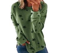 Skang Sommer Blusen Für Damen Elegant 2023 Herbst Und Winter Europäischen Und Amerikanischen Lose Große Größe Lange Ärmeln T-Shirt Stern Druck Pullover Blusen Maritim Damen (Green, M)