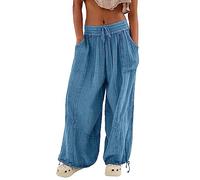 Skang Sommerhose Damen Leicht und Luftig mit Elastischem Bund Casual Lose Trousers Freizeithose mit Taschen Frauen Hosen Hippie Haremshosen High Waist Stoffhose Pumphose Einfarbig Locker Yoga Pants
