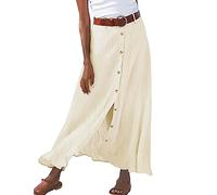 Skang Sommerröcke Damen Midi Damen-Sommerrock aus Fester Baumwolle und Leinen halblang mit Schlitz Hüfte und mittlerer Taille Damen Lederrock Kurz