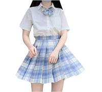 Skang Sommerröcke Damen Midi Mode Frauen Plaid Plissee A-Linie Rock -Burnout Hohe Taille Kurzer Rock Sommer Klamotten Teenager Mädchen