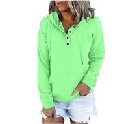 Skang Sweatshirt Damen Frauen Pulli Knopftasche Zeichenkette Langarm-Kapuziner-bedrucktes Blusenh Kuschelpullover Damen Winter