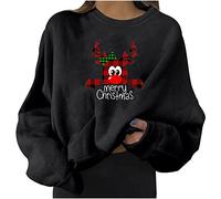 Skang Sweatshirt Damen lässiger Rundhals-Pullover, lockeres Hemd, leichte Oberteile Lässige Pullover Damen (Black, L)