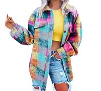 Skang Übergangsmantel Damen Herbst Einreihiger Wollmantel für Damen, Winter, bunter Mantel mit Karomuster, lockerer, langärmliger, mittellanger, warmer Mantel Damen Mantel Sportlich (Green, S)