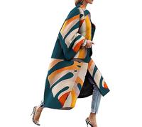 Skang Winter Mantel Für Frauen Mode Women bedruckte TaschenJacke Oberbekleidung Cardigan-Mantel Long Trench Coat Regenmantel Damen Wasserdicht Atmungsaktiv