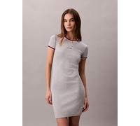 Skaterkleid CALVIN KLEIN JEANS "SS COLOR BLOCK COTTON RIB BABY T", Damen, Gr. S (38), N-Gr, grau (history grau heather), Web, Obermaterial: 94% Baumwolle, 6% Elasthan, unifarben, regular fit kurz, Run