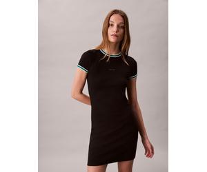 Skaterkleid CALVIN KLEIN JEANS "SS COLOR BLOCK COTTON RIB BABY T", Damen, Gr. XS (36), N-Gr, schwarz, Web, Obermaterial: 94% Baumwolle, 6% Elasthan, unifarben, regular fit kurz, Rundhals, eingesetzt a