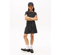 Skaterkleid TOMMY HILFIGER "LUREX SKATER DRESS S/S", Mädchen, Gr. 14 (164), N-Gr, schwarz, Web, Obermaterial: 95% Baumwolle, 5% Elasthan, gemustert, gestreift, regular fit kniefrei, Rundhals, eingeset