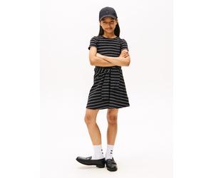 Skaterkleid TOMMY HILFIGER "LUREX SKATER DRESS S/S", Mädchen, Gr. 16 (176), N-Gr, schwarz, Web, Obermaterial: 95% Baumwolle, 5% Elasthan, gemustert, gestreift, regular fit kniefrei, Rundhals, eingeset