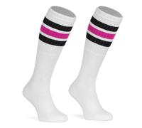 Skatersocks 22 Inch Kniehohe gestreifte Tube Socken im Retro Style weiss - schwarz/hot pink gestreif