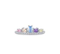 Skcess 14K Weißgold Ring, Eternity Ring Topas Amethyst Citrin Peridot Kristall Hellblau Moissanit Größe 60 (19.1)