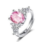 Skcess 18 Karat Weißgold Wedding Ring Rosa Kristall Rosa, Eternity Ring mit Stein Größe 47 (15.0)