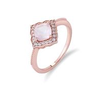 Skcess 18K Roségold Ring Damen, Engagement Ring Rosa Quarz Rosa Diamant Größe 65 (20.7)