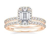 Skcess 6x8MM Damenring Vintage 925 Sterling Silber, 2 Ring Set 6x8mm 2ct Form Eheringe Frauen mit Zirkonia Rechteckschliff, Damen Ringe Eheringe Gold Rose, Gr.52 (16.6)