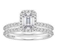 Skcess 6x8MM Hochzeitsring 925 Sterling Silber, 2 Ring Set 6x8mm 2ct Form Damenring mit Zirkonia Rechteckschliff, Damen Ringe Vintage Silber, Gr.65 (20.7)